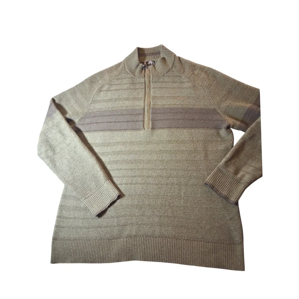 Smartwool Ripple Ridge Mens XL Wool Blend Quarter Zip Pullover Sweater Stripe